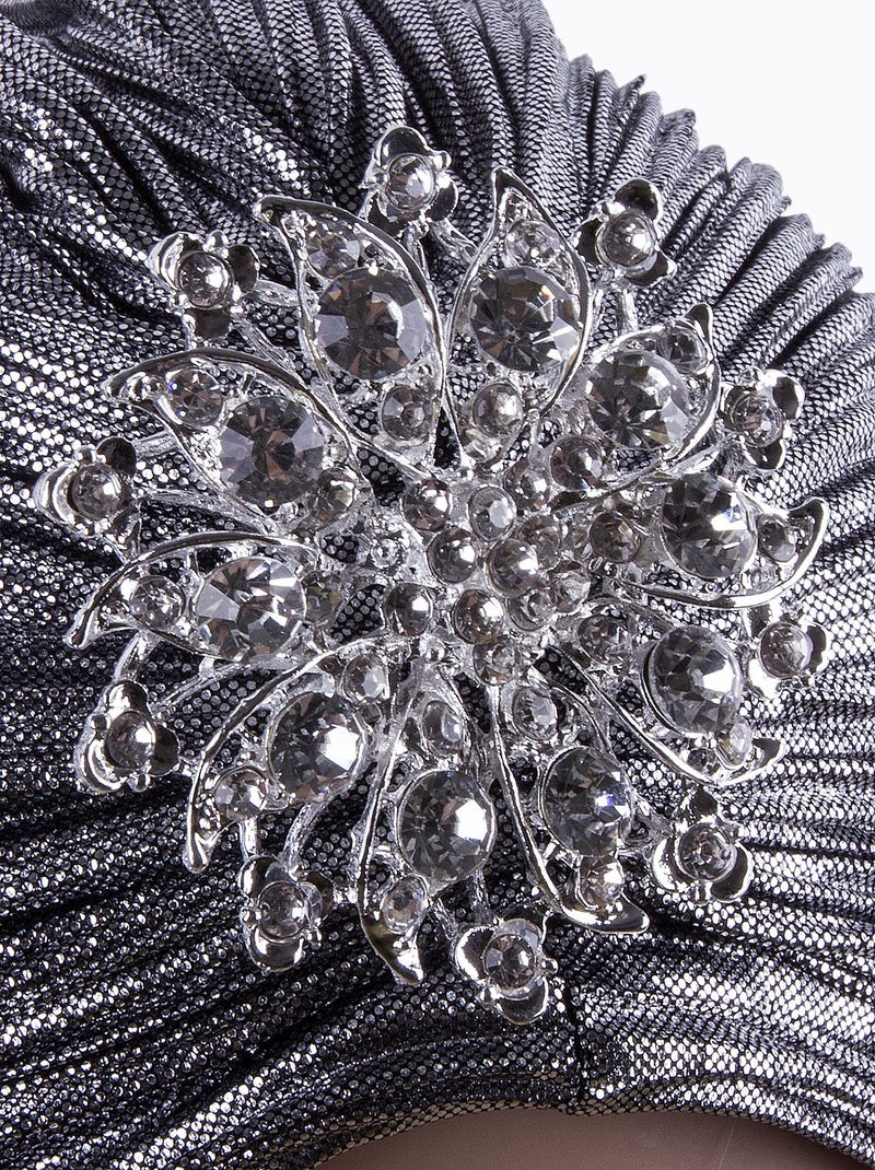 Vijiv Women's Vintage Lurex Knit Turban Beanie Hats Headwraps for 1920s Cocktail Party Silver Grey - Image 5